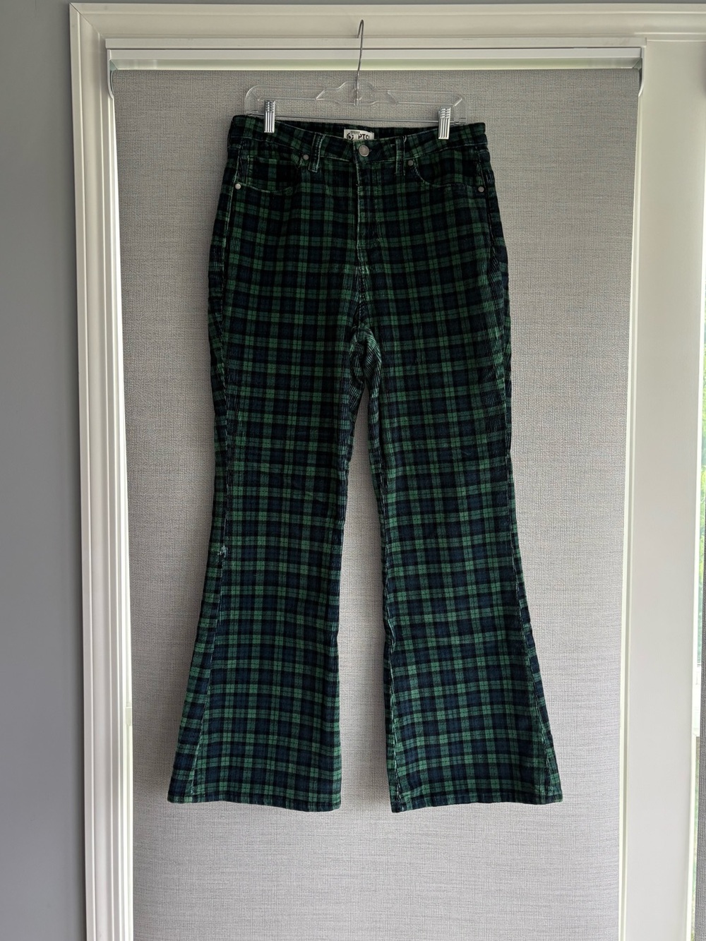 Plaid Flare Pants in Green and Black - Women's Boot Cut